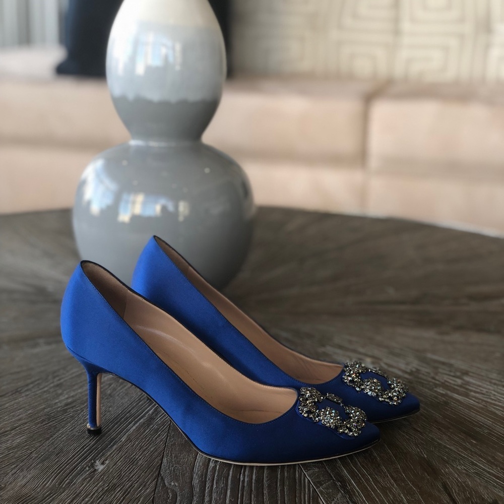 Manolo Blahnik Hangisi Blue Satin pump (70mm) heel - Picture 2 of 6